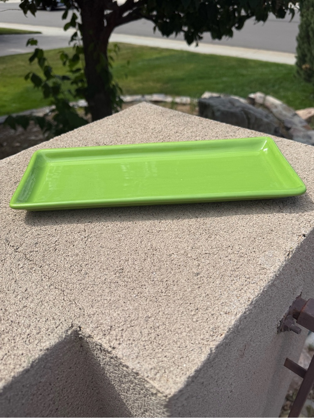 Bright Lime Green Rectangular Ceramic Serving Tray